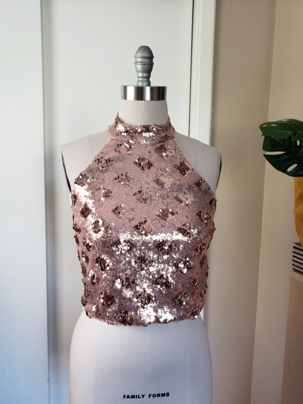 Rose Gold Sequin Halter Top Size Medium NEW